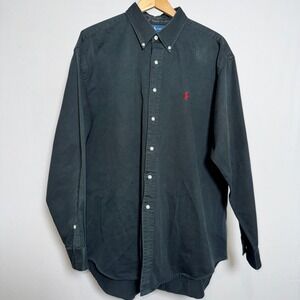 Ralph Lauren Blake Mens XL Black Button Down Shirt Long Sleeve Red Pony Cotton